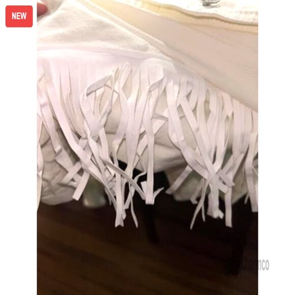 Denim Cropped Jacket with Tassel Fringe and Button Down Design - Picture 6 of 7